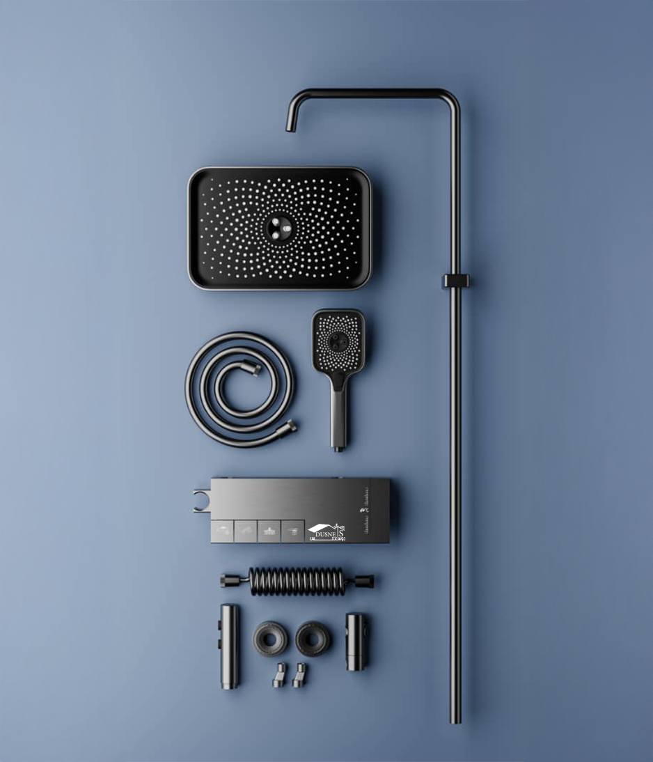 Luxury modern shower set 4-Mode Adjustable Shower System with Piano Key Control, Stylish Full aluminum Design, Wall-Mounted, Includes Rainfall & Handheld Showerheads