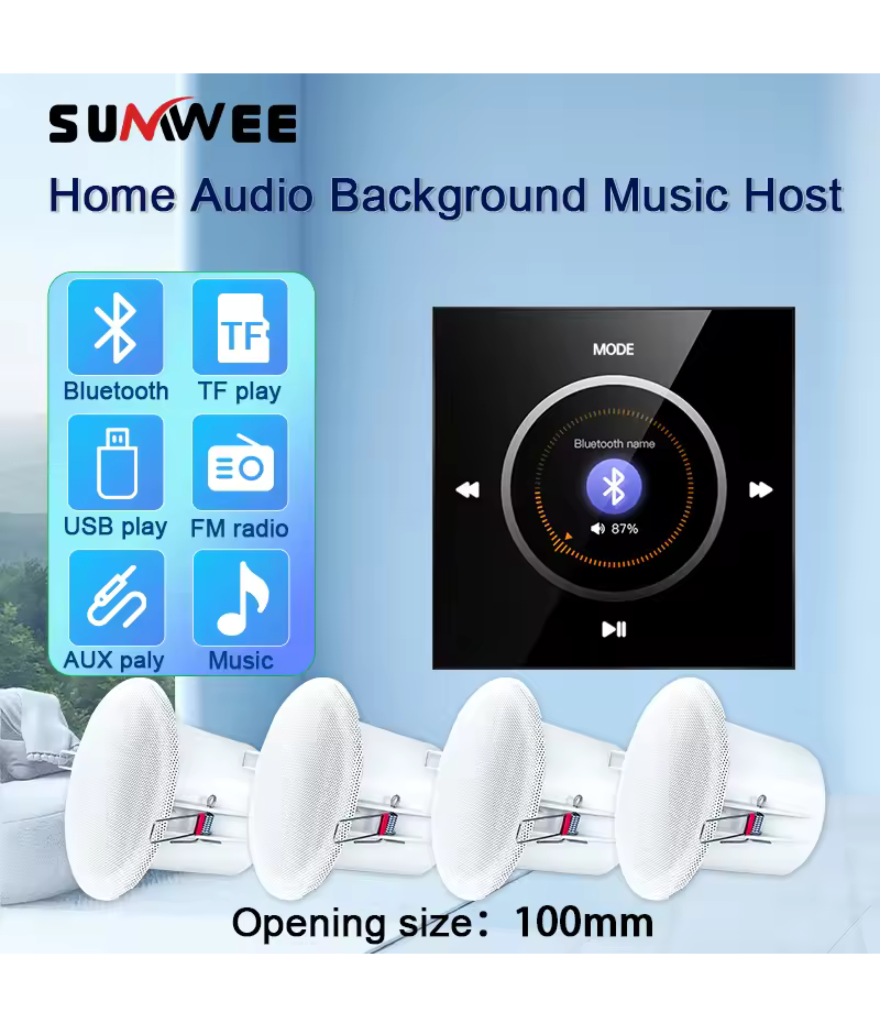 wall-mounted amplifer+4 speakers version