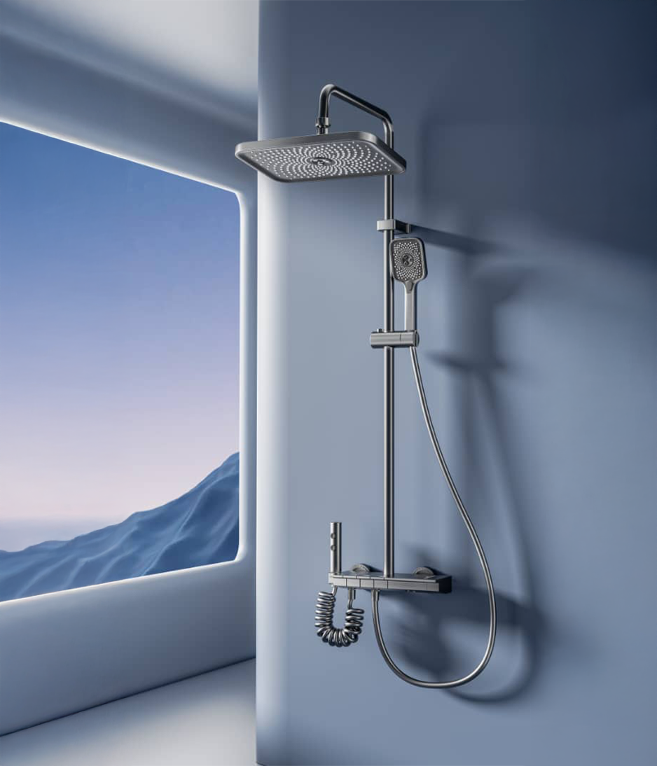 Luxury modern shower set 4-Mode Adjustable Shower System with Piano Key Control, Stylish Full aluminum Design, Wall-Mounted, Includes Rainfall & Handheld Showerheads