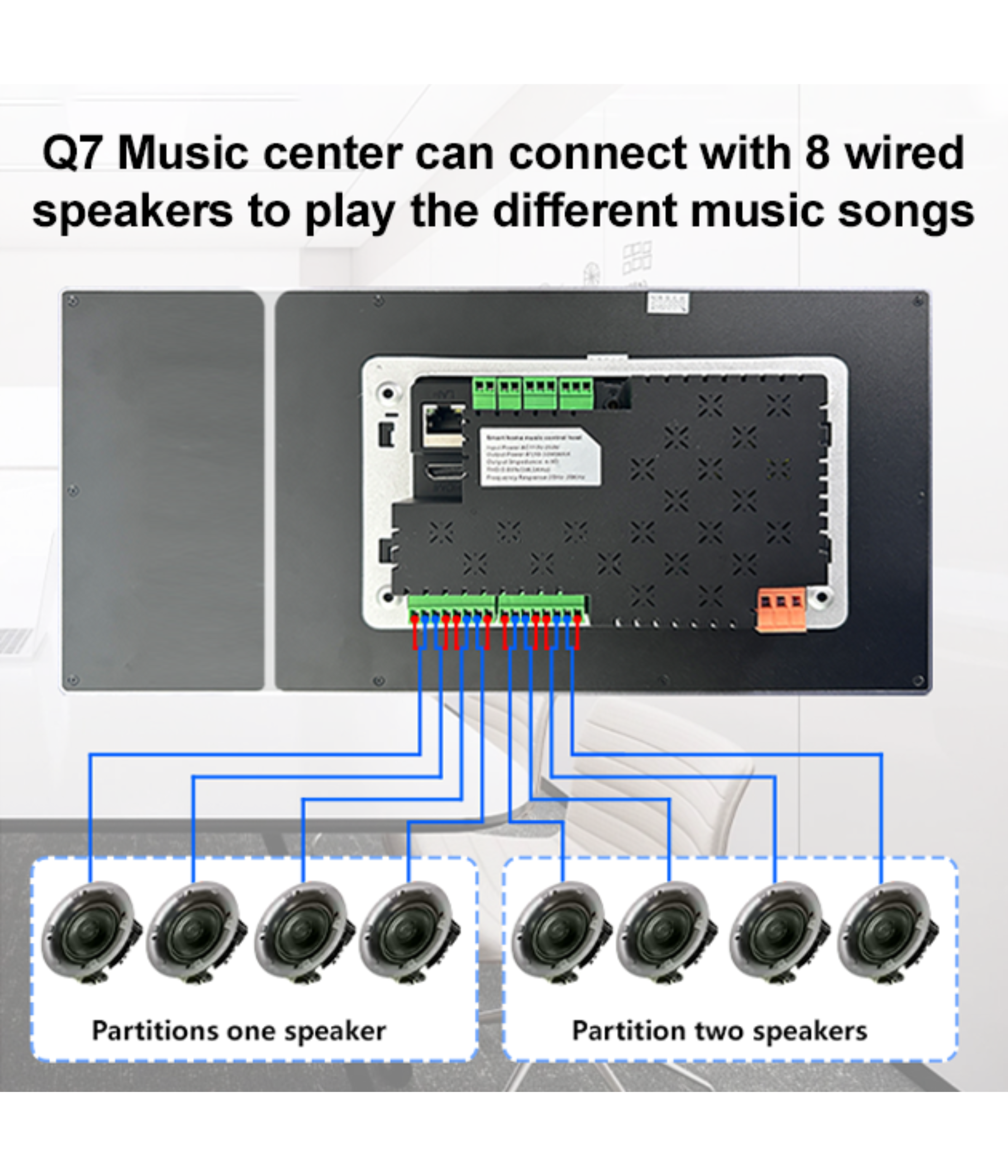 7" touch screen control panel with gateway&music play  built in 8 ways speakers and 2 zoons control built in google play&youtube