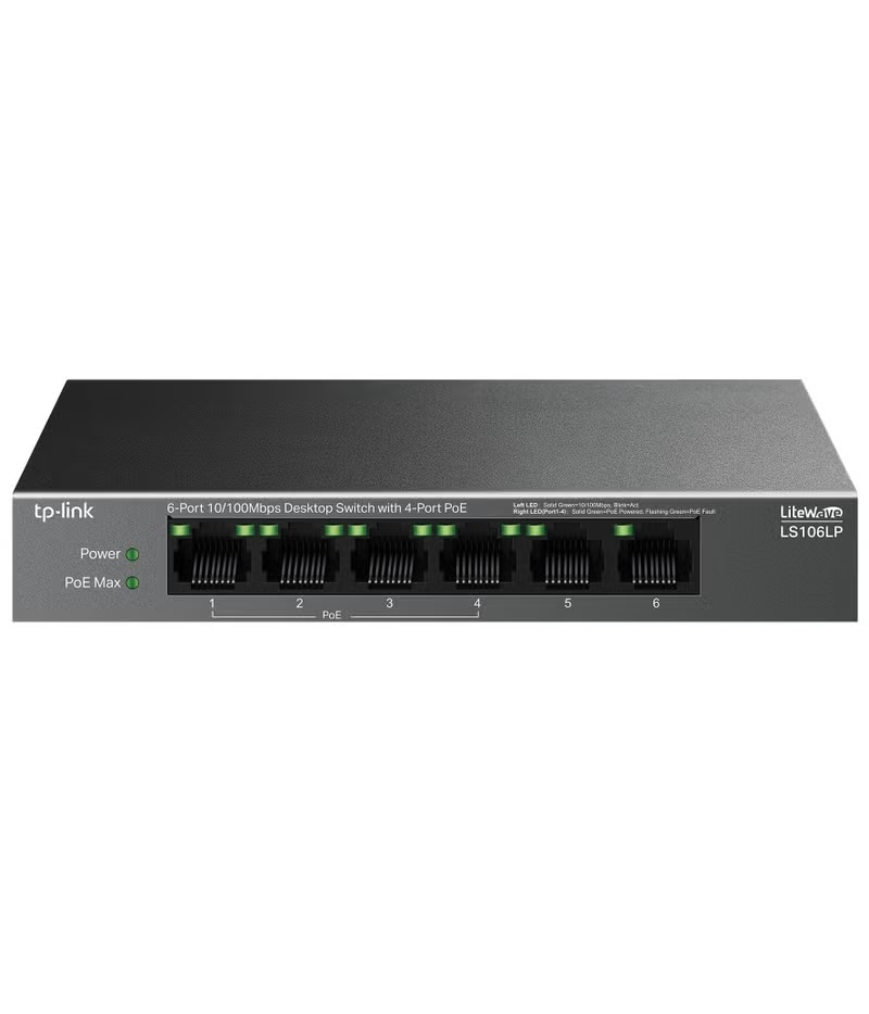 6-Port 10/100Mbps Desktop Switch with 4-Port PoE - LS106LP black