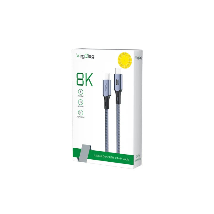 VegGieg 8K USB-C (Type-C) Gen2 Ultra HD Cable | 100W PD Fast Charging | 8K@60Hz Display Output | 20Gbps Data Transfer |  5m Braided Durable Cable
