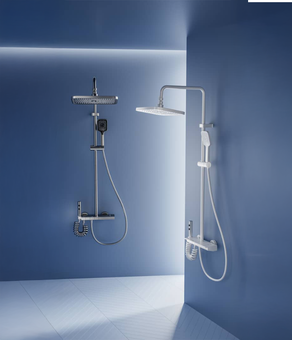 Luxury modern shower set 4-Mode Adjustable Shower System with Piano Key Control, Stylish Full aluminum Design, Wall-Mounted, Includes Rainfall & Handheld Showerheads