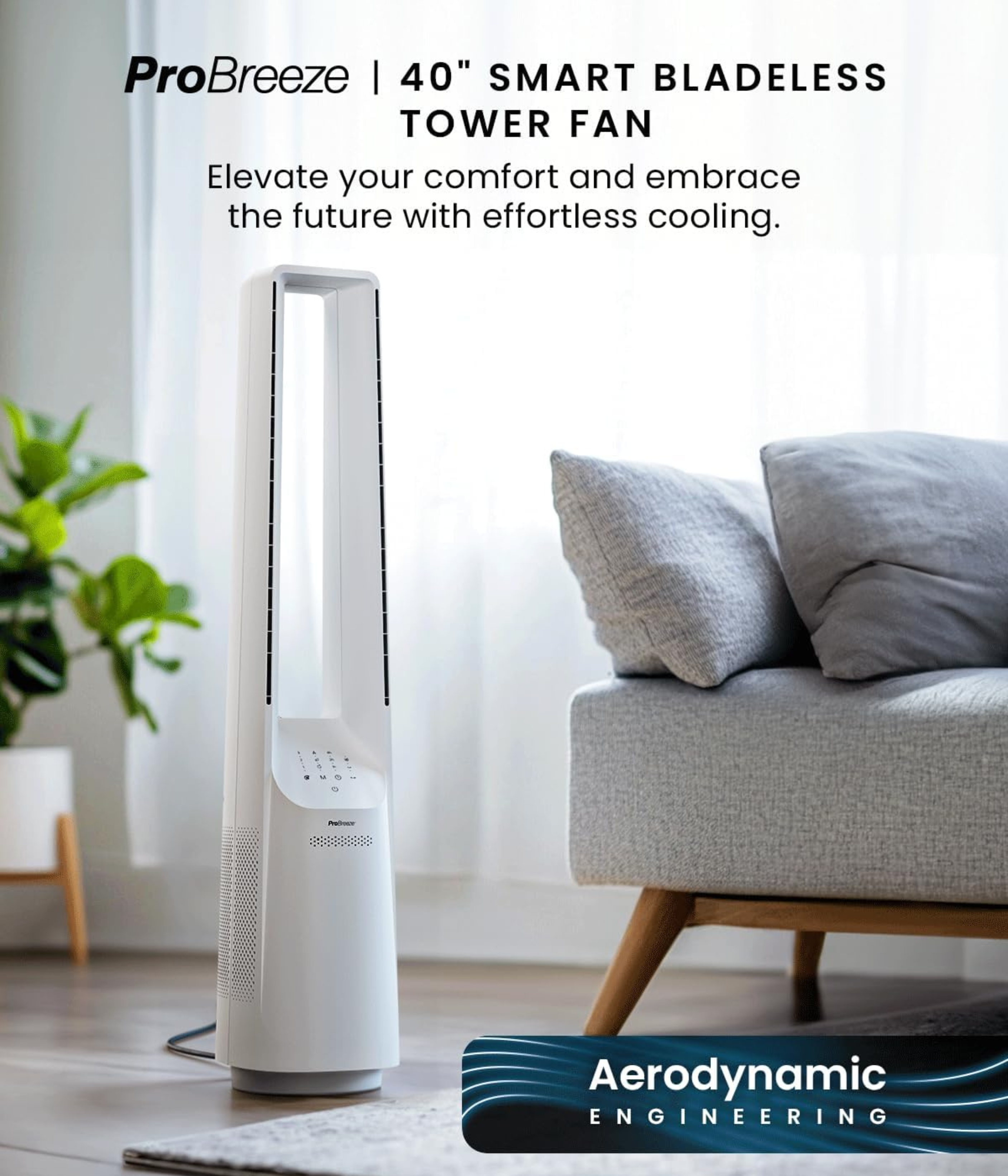  40" Smart Bladeless Tower Fan Wi-Fi