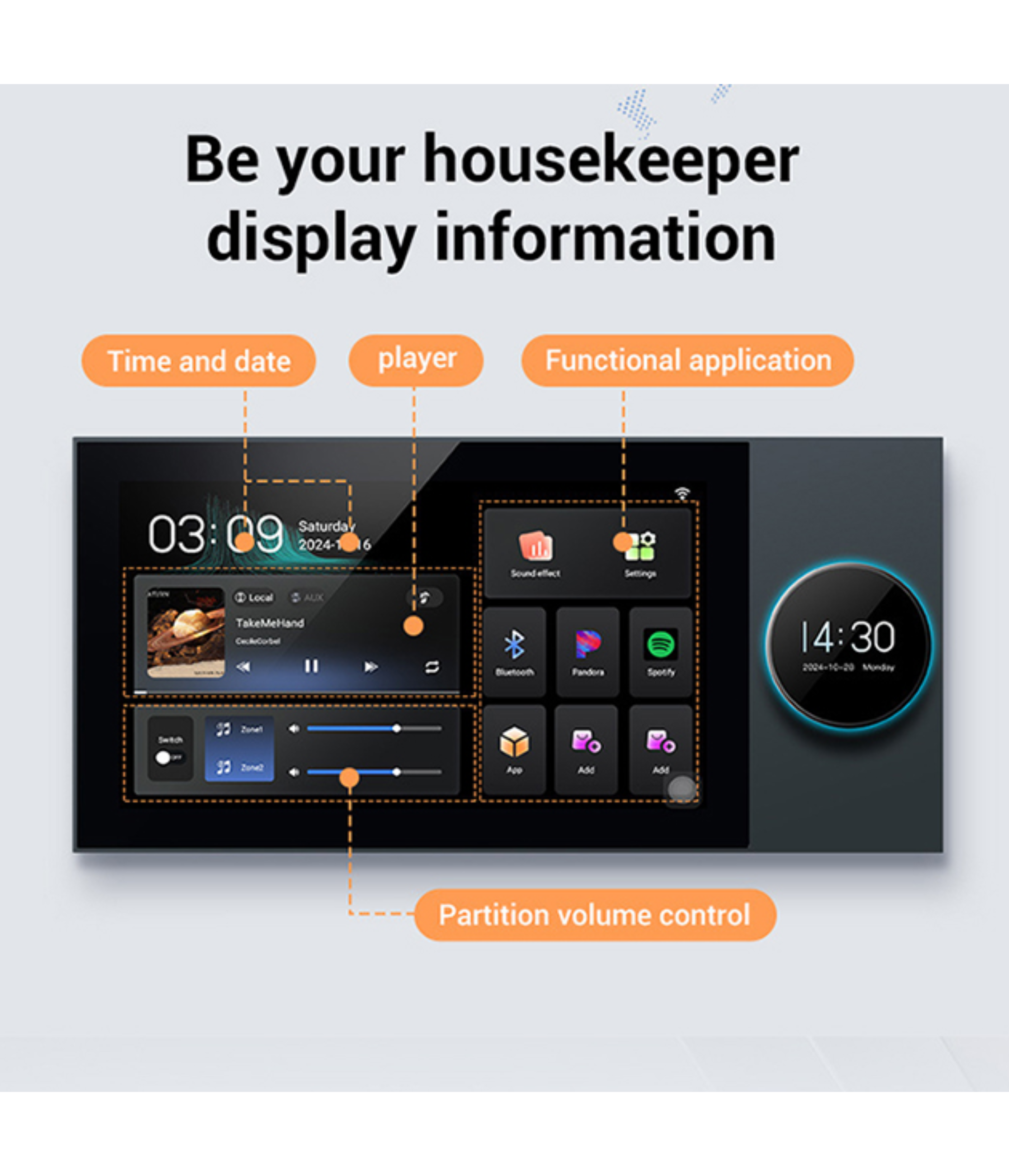 7" touch screen control panel with gateway&music play  built in 8 ways speakers and 2 zoons control built in google play&youtube