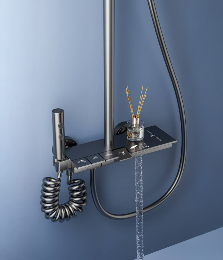 Luxury modern shower set 4-Mode Adjustable Shower System with Piano Key Control, Stylish Full aluminum Design, Wall-Mounted, Includes Rainfall & Handheld Showerheads