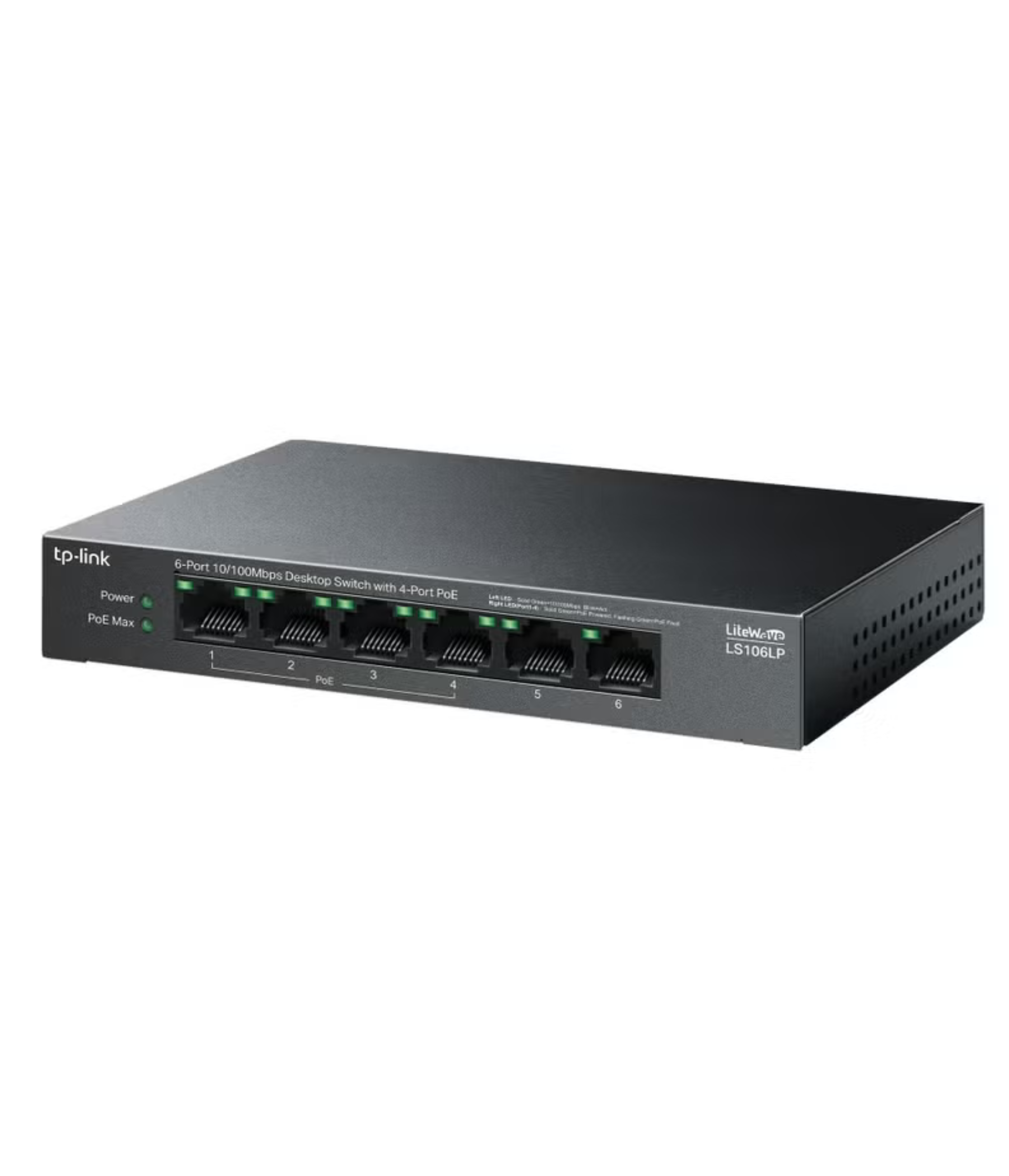 6-Port 10/100Mbps Desktop Switch with 4-Port PoE - LS106LP black