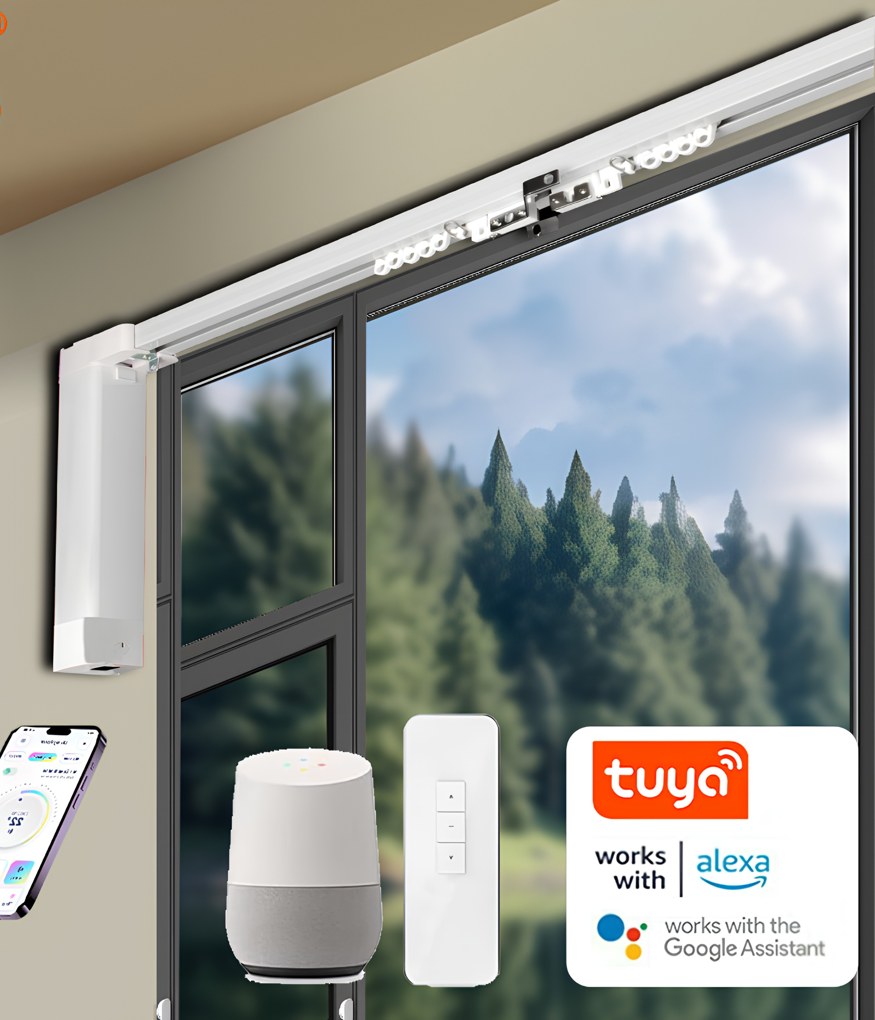 smart curtain kit 5.14 meter track one way remote Zigbee