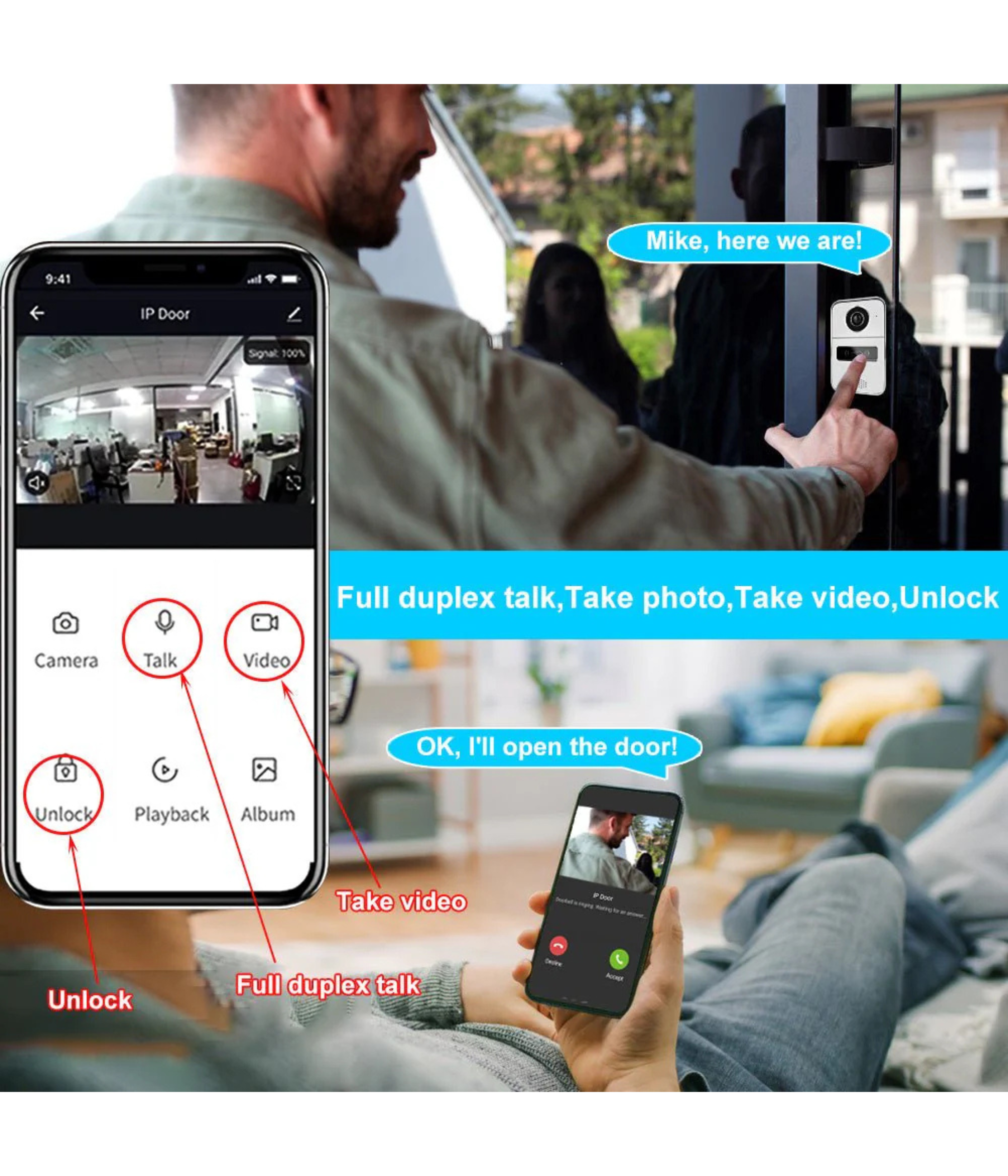 Dusnets smart Wi-Fi video doorbell POE/25V