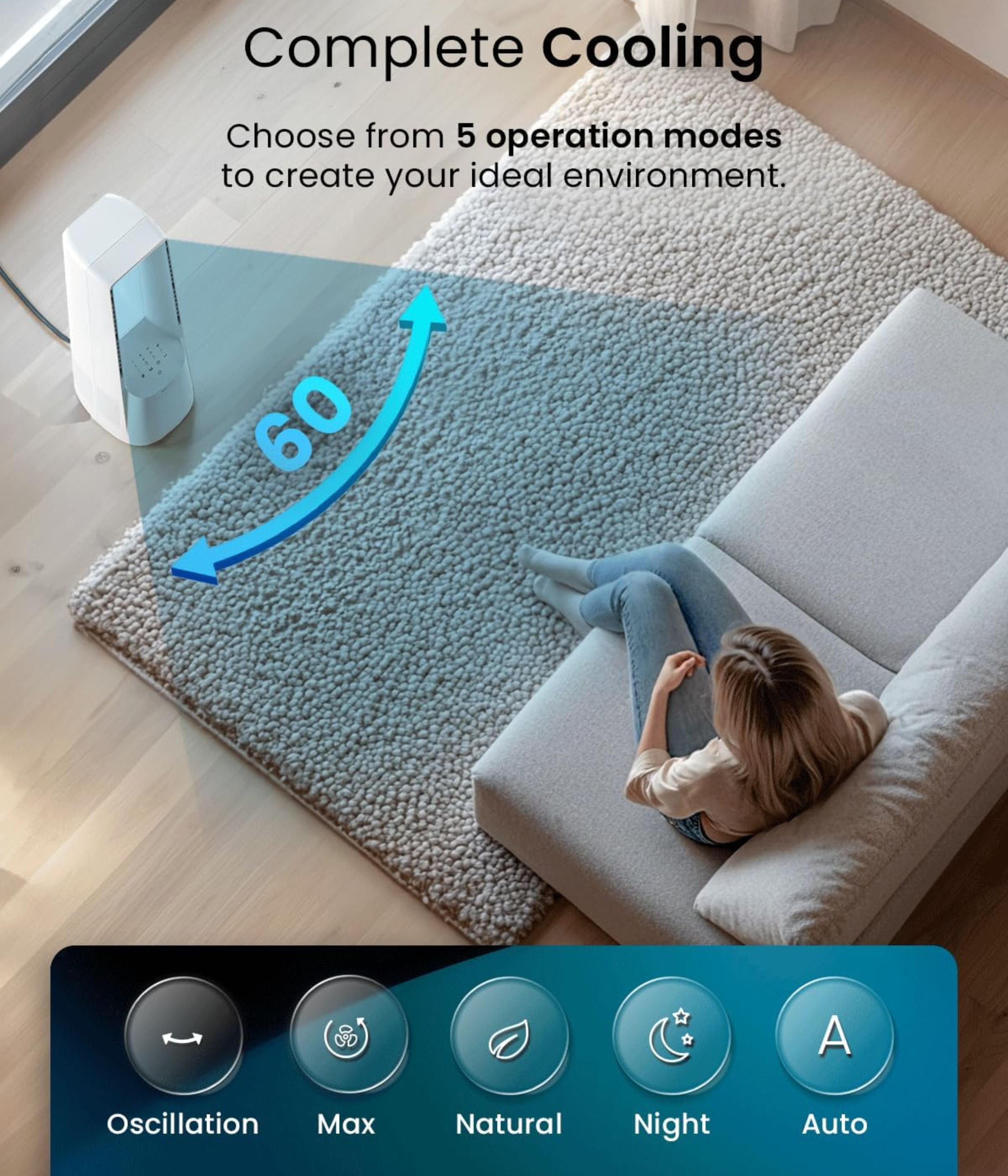  40" Smart Bladeless Tower Fan Wi-Fi