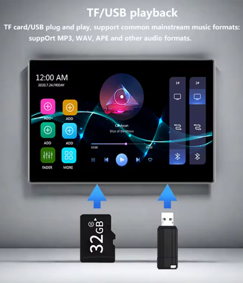 Smart Home Android 11 System 8-Channel Amplifier 4+64G Built in TUYA APP Control Panel 8-inch Touch Screen Music Player