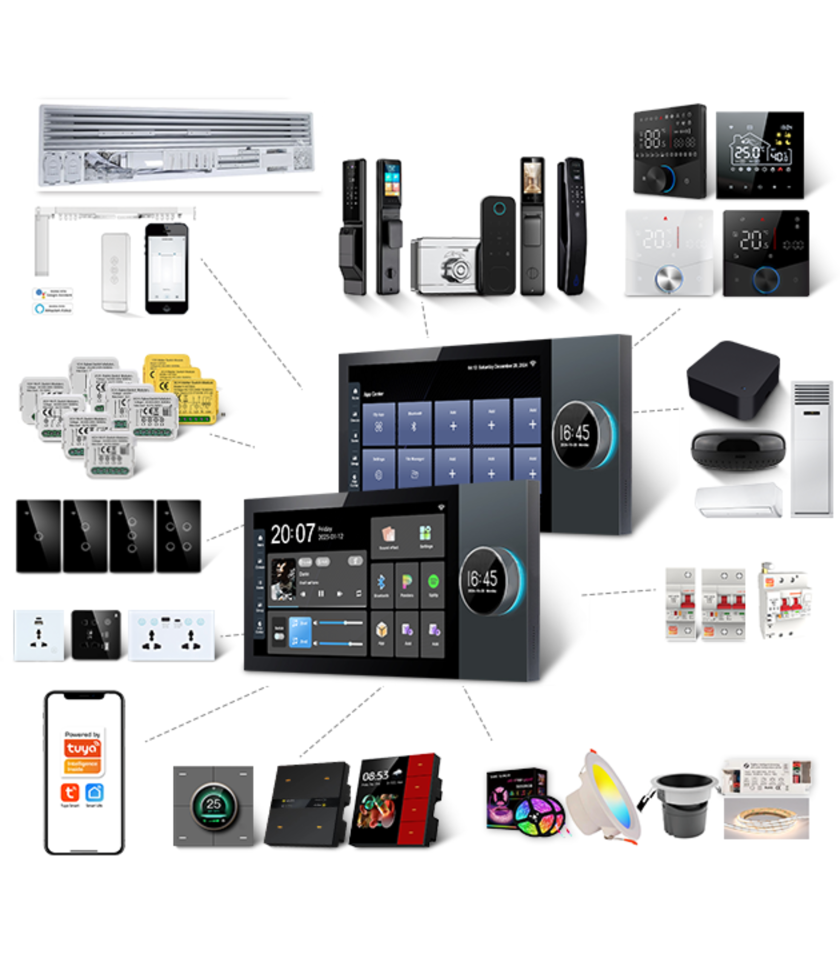 7" touch screen control panel with gateway&music play  built in 8 ways speakers and 2 zoons control built in google play&youtube