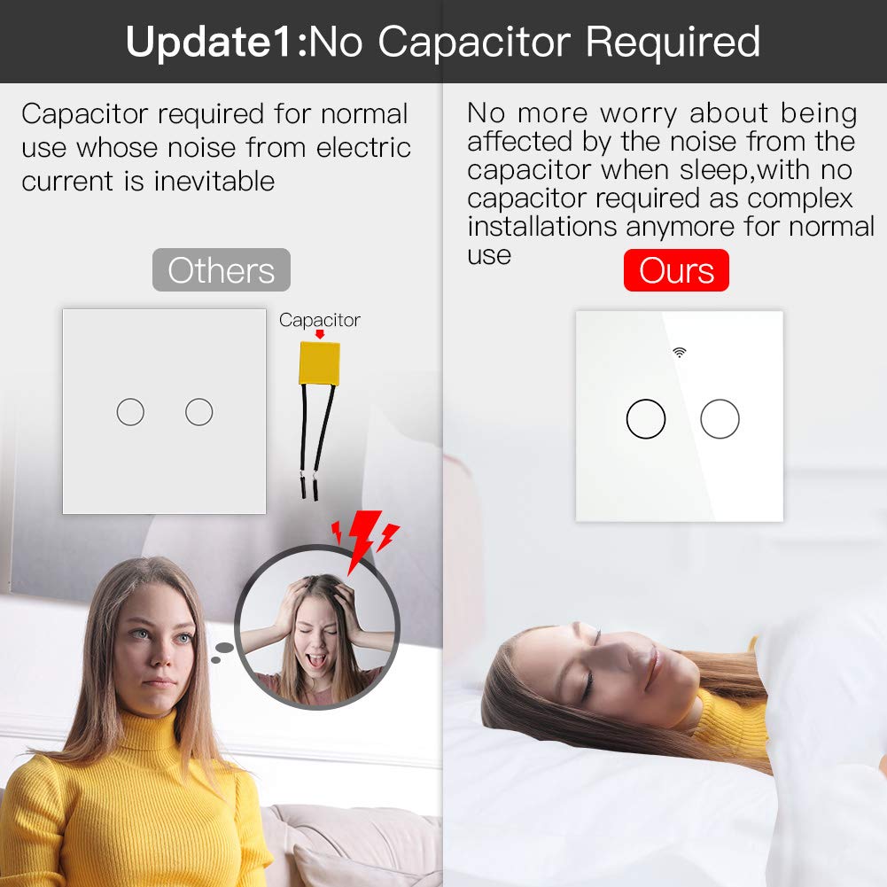 MOES Tuya ZigBee 1/2/3 Gang Smart Touch Switch, Neutral Wire Optional No Capacitor Needed