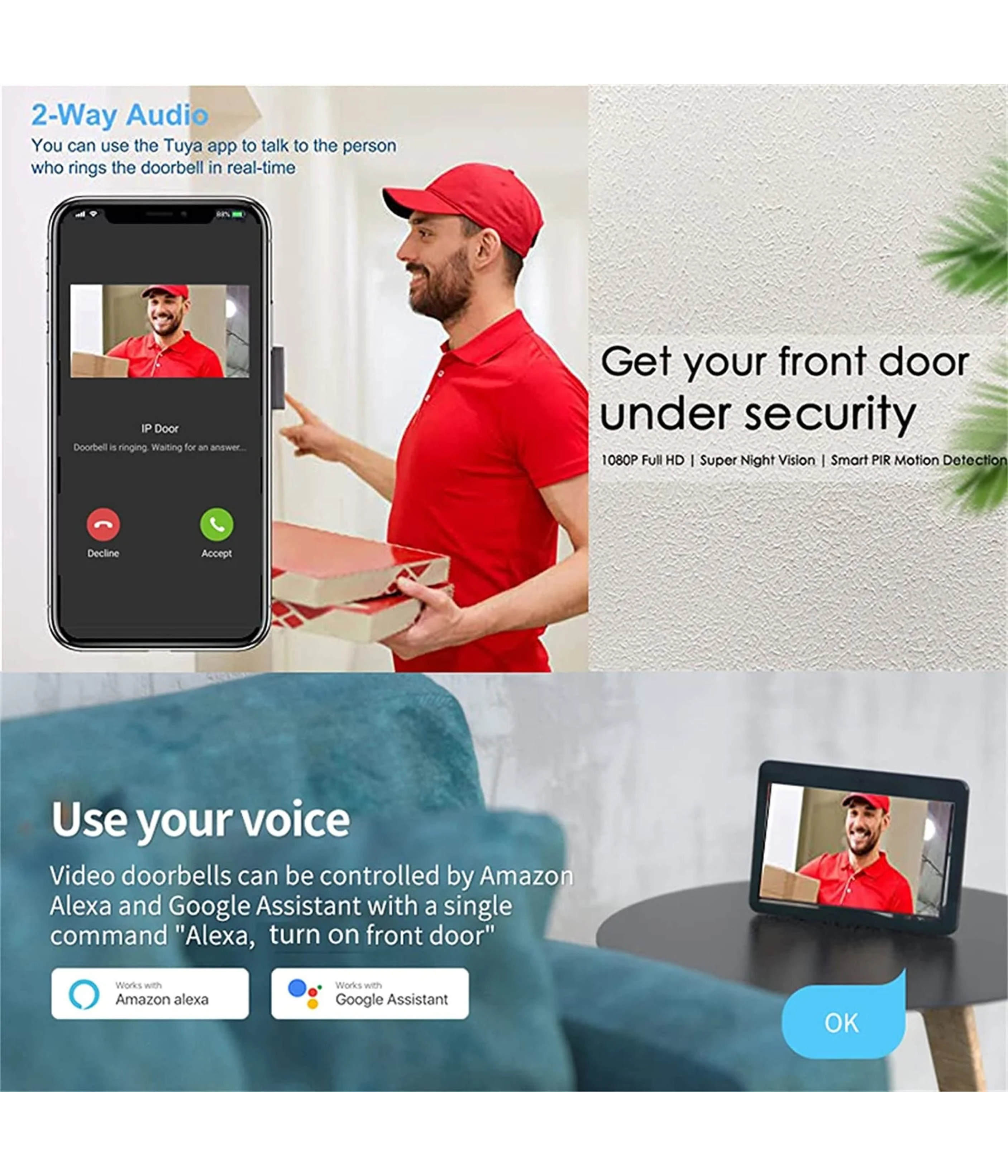 Dusnets smart Wi-Fi video doorbell POE/25V