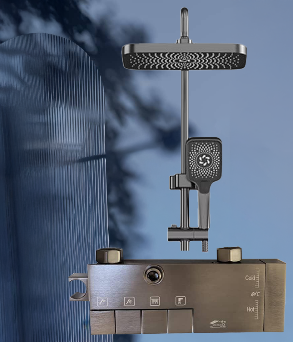 Luxury modern shower set 4-Mode Adjustable Shower System with Piano Key Control, Stylish Full aluminum Design, Wall-Mounted, Includes Rainfall & Handheld Showerheads