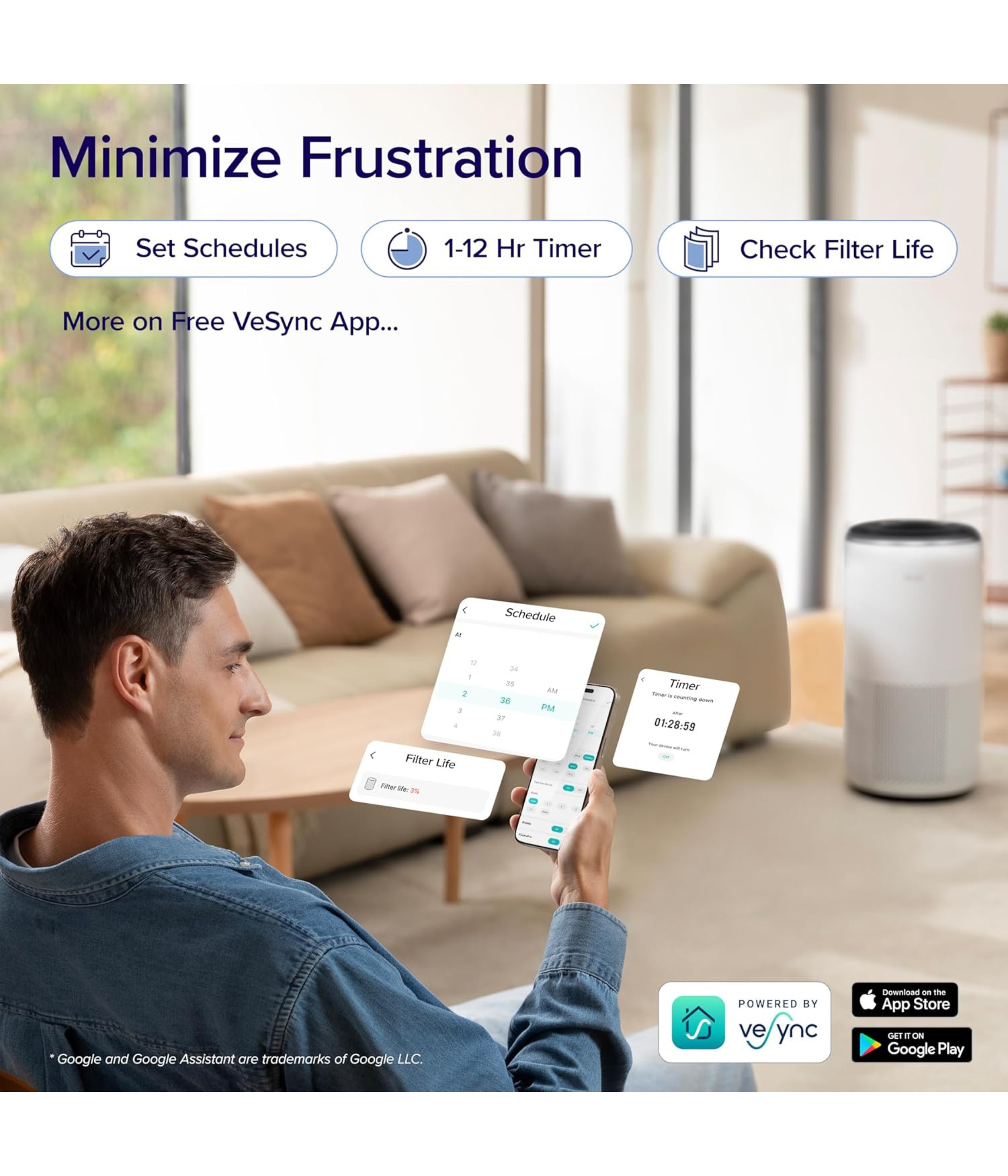 LEVOIT Air Purifiers for Large Home Bedroom 83m², CADR 400m³/h