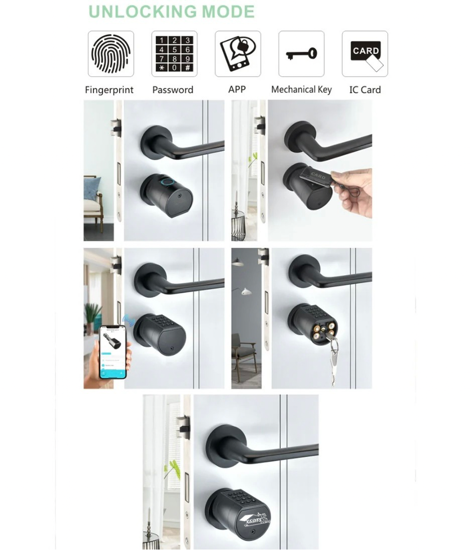 DUSNETS Cylinder Electronic Smart Door Lock Tuya APP Fingerprint Digital Keypad Code Key Card Remote Control Adjustable Home Apartment