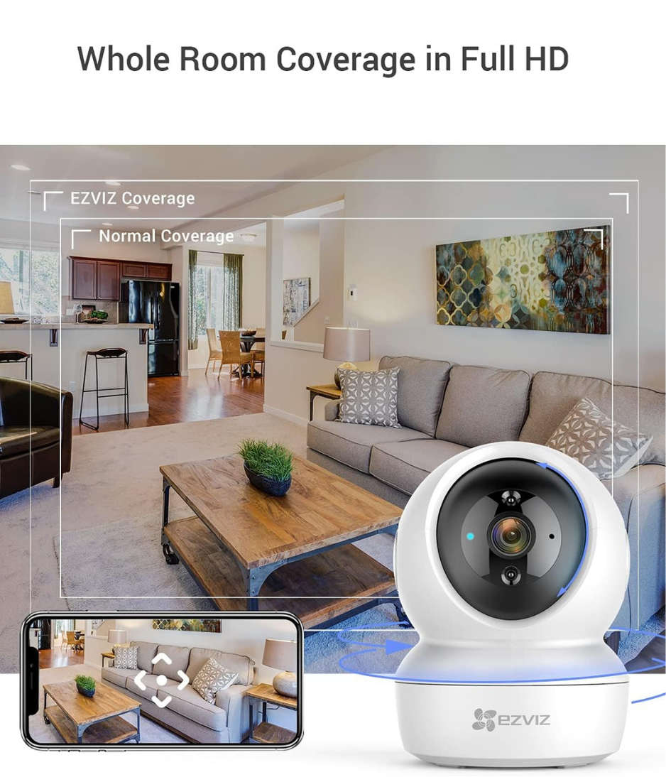 EZVIZ C6N Security Camera, 1080p CCTV Camera for Home, Wifi Indoor 360 Camera, Baby Monitor Surveillance Camera with Motion Detection, Smart Tracking, Two-Way Audio, Night Vision, Works With Alexa