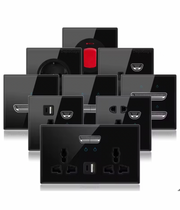 Black Tempered Glass Wall Switch Panel Led, Socket, Toggle Light Switch,  Net Socket, Fan Switch, Dimmer Switch Knob