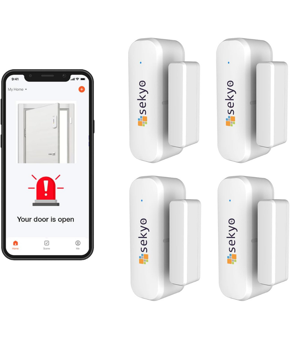 sekyo Smart WiFi Door Sensor Home| No Hub Required| App Alert, Works with Tuya Smart Life Devices, Compatible with Alexa, Google Home, Siri| Smart WiFi Door Sensor for Home/Office (Phone Alert)