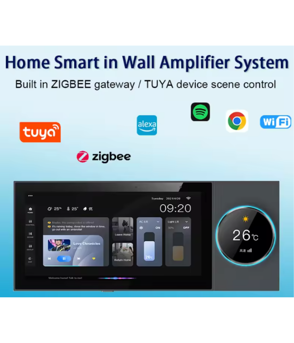 Smart home control panel 6 inch TUYA touch screen Built-in ZIGBEE gateway audio in wall amplifier bluetooths sound music player