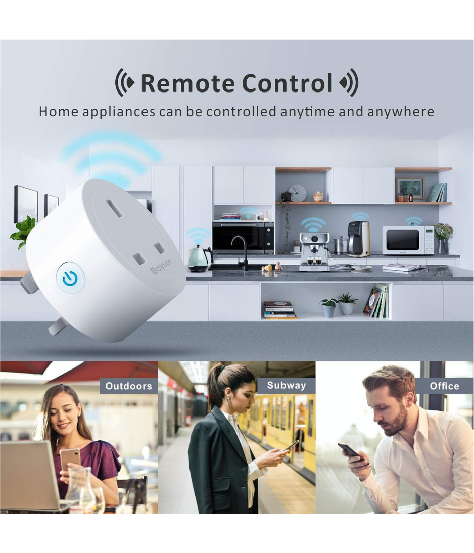 WiFi Smart Plug, Baytion 16A Energy Monitoring WLAN Smart Plug Socket Work with Alexa,Echo, Mini Smart Outlet Remote and Voice Control No Hub Required (White Package)
