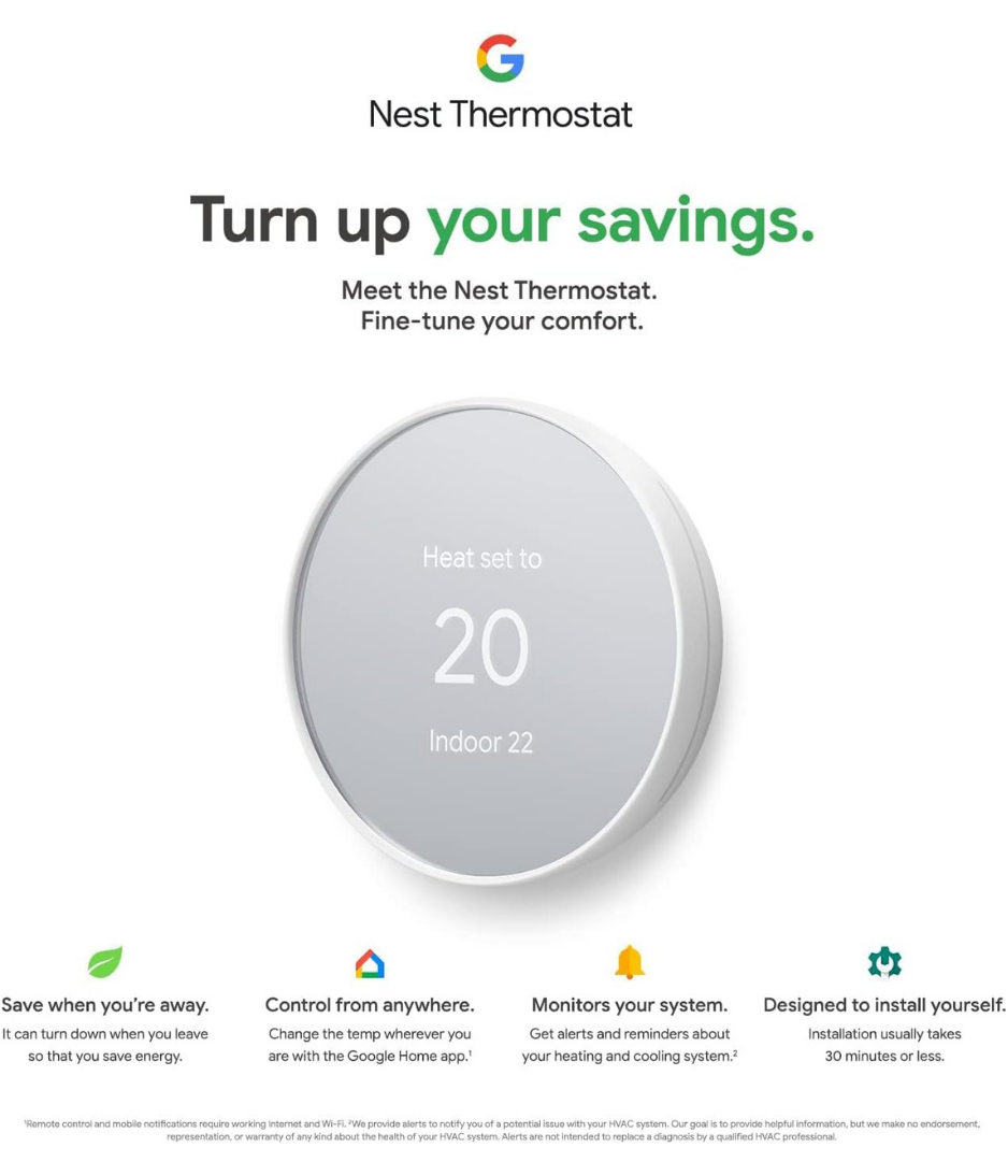 Google Nest Thermostat - Smart Thermostat for Home - Programmable Wifi Thermostat