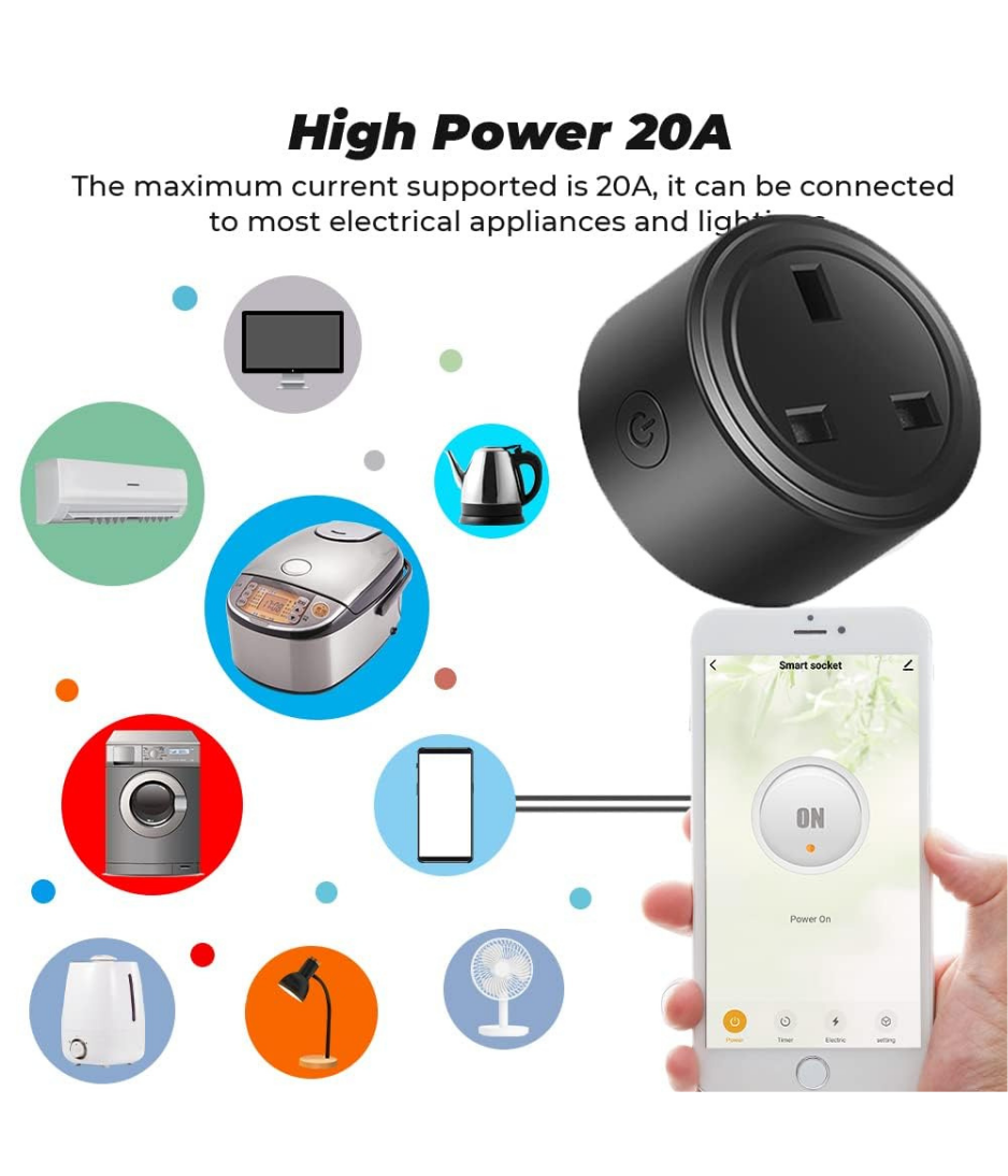 UanTii 20A Tuya Smart Plug WIFI Wireless Outlet Smart Socket Timing Schedule Power Monitoring Overload Protection Smart Life App Remote Control Works with Alexa and Google Home