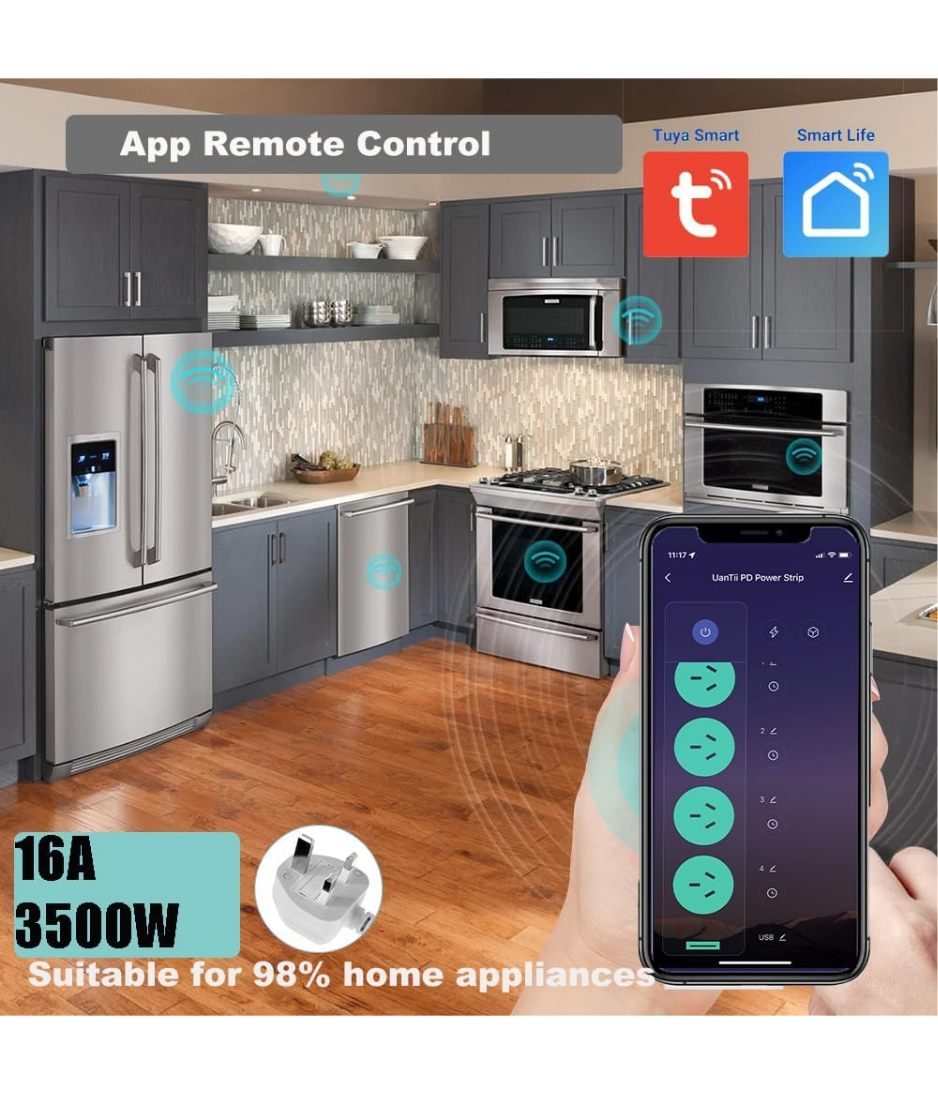 UanTii Tuya WiFi Smart Power Extension Surge Protector Smart Universal Power Extension with Type C Port,Timing Schedule App Remote Control Works with Alexa and Google Home