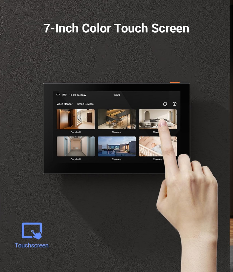 EZVIZ 7'' Wireless Security Monitor with Smart Touch Screen for Home System, 4600mAh Battery, 2.4GHz Wi-Fi, Two-Way Audio, Remote Control with APP, SD7