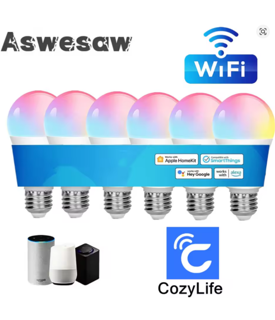 WiFi Smart Light Bulb E27 LED RGB Lamp 15W Work with Alexa/Google Home 85-265V RGB+White Dimmable Timer Function color Bulb