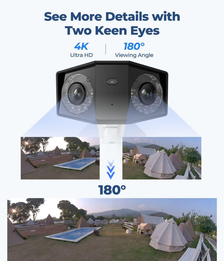 REOLINK 4K PoE Security Camera System, Home Outdoor IP Camera in 180 Degree Viewing Angle, Human/Vehicle/Pet Detection, Color Night Vision, Two Way Talk, Up to 256GB microSD Card, Duo 2 PoE