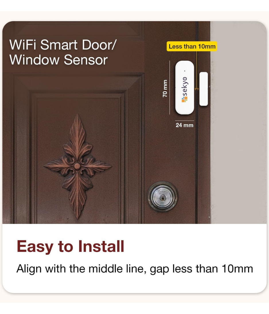 sekyo Smart WiFi Door Sensor Home| No Hub Required| App Alert, Works with Tuya Smart Life Devices, Compatible with Alexa, Google Home, Siri| Smart WiFi Door Sensor for Home/Office (Phone Alert)