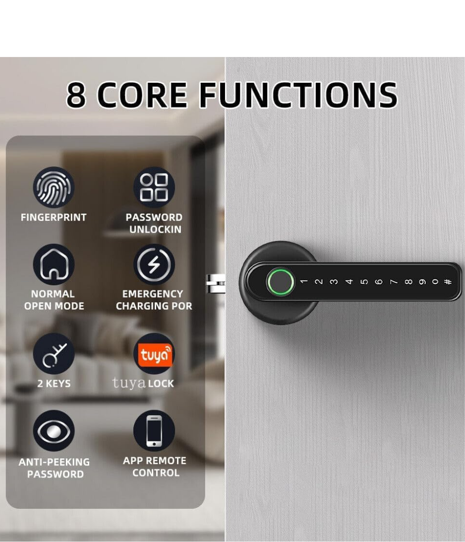 Smart Lock Fingerprint Smart Door Lock with Keypad Handle for Home, Apartment, Office, Front Door, Bedroom, Keyless Entry Door Lock (Tuya APP(Bluetooth Version))