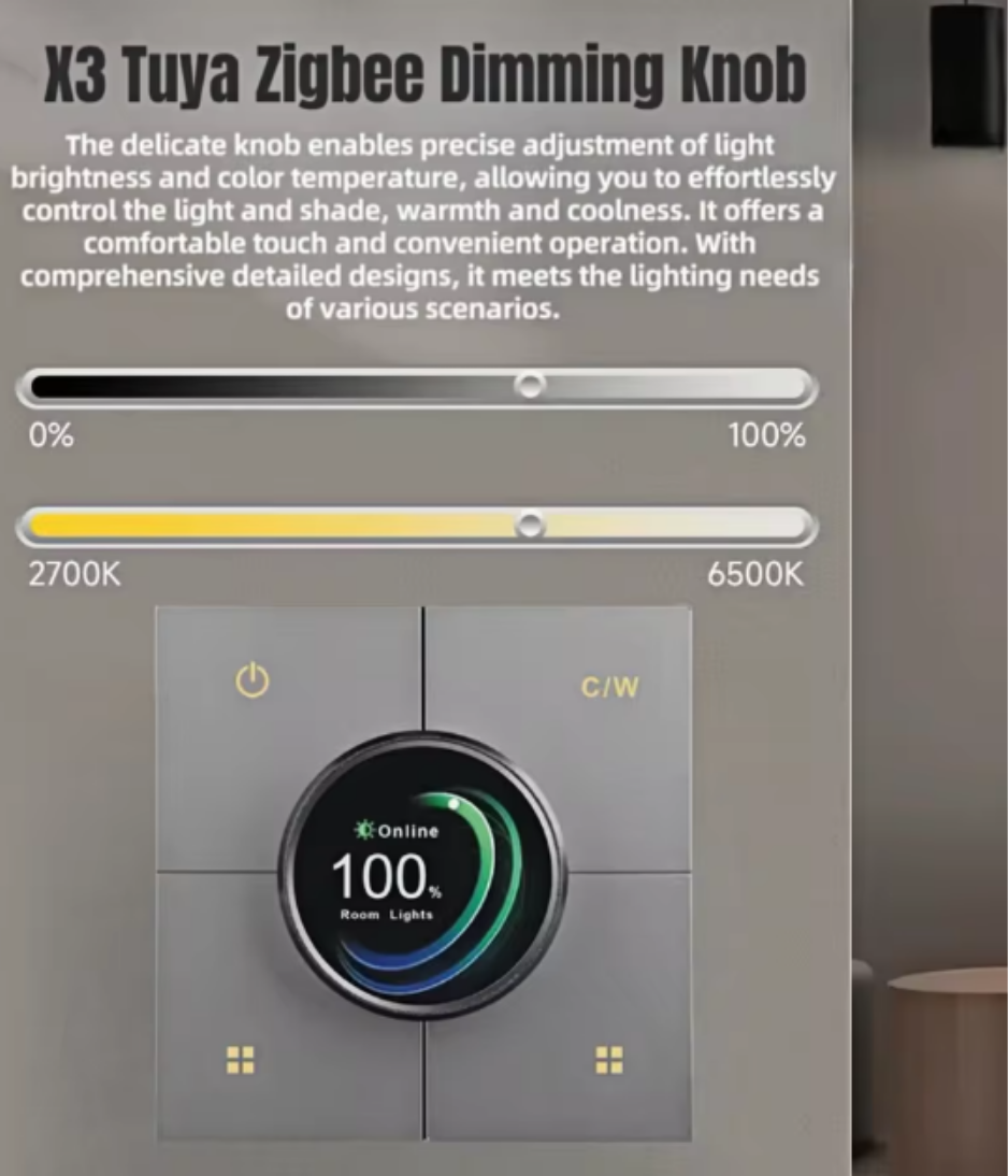 Smart Switch with wheel  X3 Tuya Smart Knob Dimming Switch, Zigbee Dual Relay Version | Timer Switch | Knob Light Dimming | Mobile Phone Control