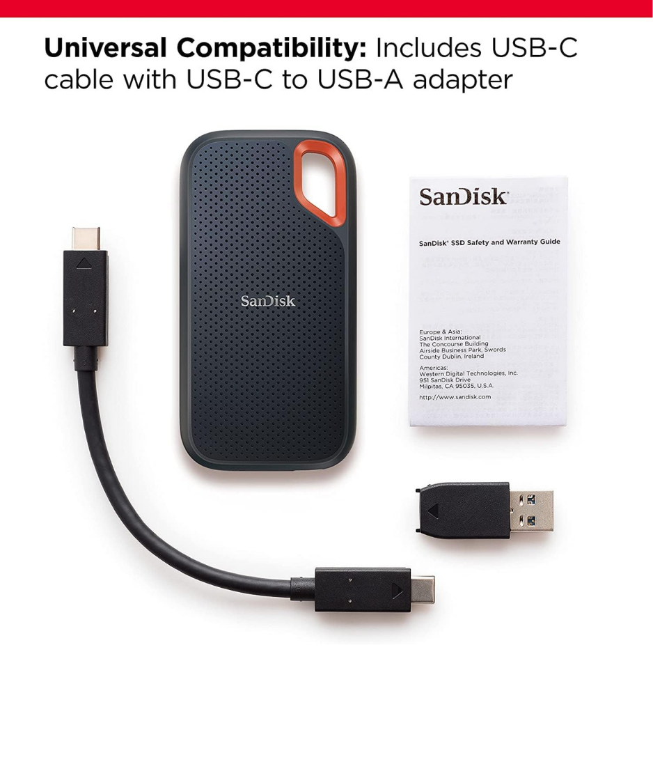 SanDisk 1Tb - 4TP Extreme Portable Ssd - Up To 1050Mb/S - Usb-C, Usb 3.2 Gen 2 - External Solid State Drive