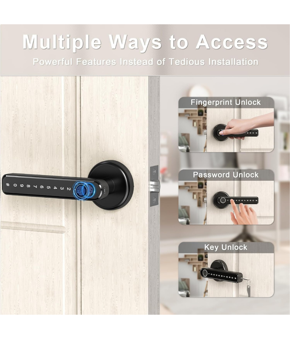 Smart Lock Fingerprint Smart Door Lock with Keypad Handle for Home, Apartment, Office, Front Door, Bedroom, Keyless Entry Door Lock (Tuya APP(Bluetooth Version))