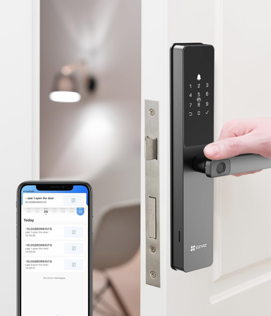 EZVIZ Smart Lock DL05, 7-in-1 Keyless Entry Door Lock, with Fingerprint Access, Multiple Unlock Options, Instant Alerts, Weather-Resistant, Child Safety Privacy Control