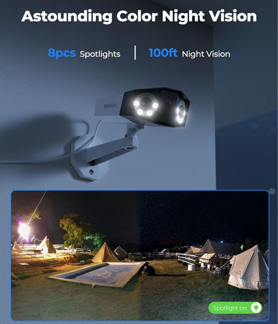 REOLINK 4K PoE Security Camera System, Home Outdoor IP Camera in 180 Degree Viewing Angle, Human/Vehicle/Pet Detection, Color Night Vision, Two Way Talk, Up to 256GB microSD Card, Duo 2 PoE