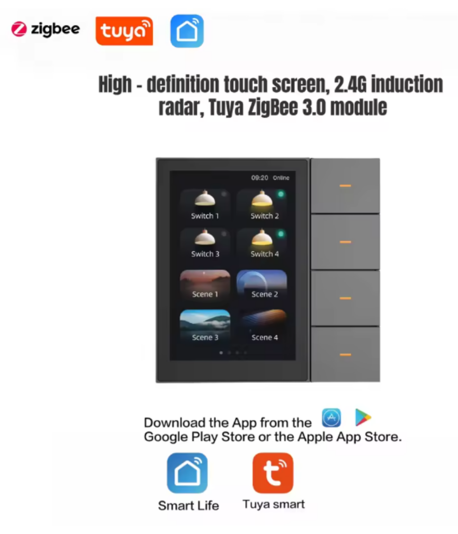 Smart Scene Tuya ZigBee Switch 3.5 - inch - Multifunctional touch control, curtain/lighting control, F3Pro smart home switch