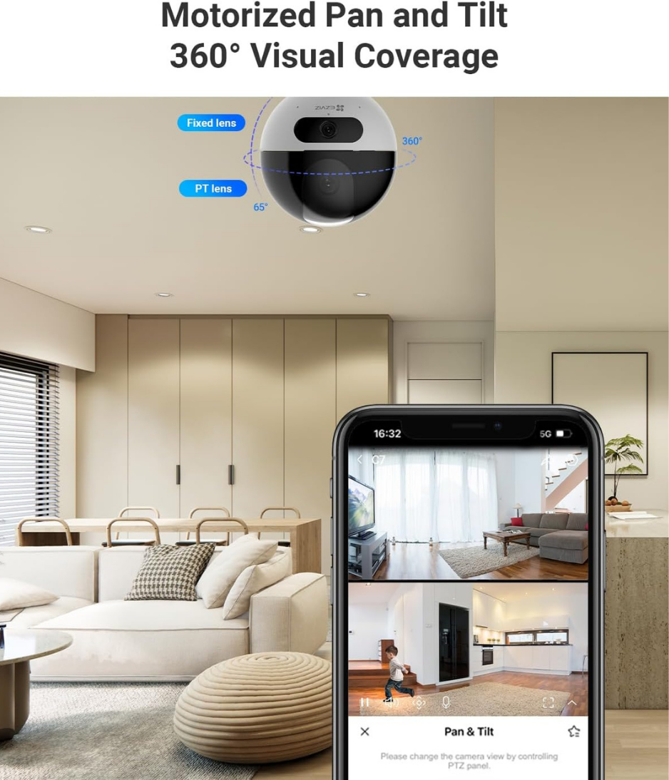 EZVIZ Security Camera C7, 2K+ / 4MP Dual-Lens CCTV Camera for Home, Baby Monitor with 360° View, Night Vision, Human/Pet Detection, Auto Tracking, Two-Way Calling, Patrol Mode, Alexa & Google Control