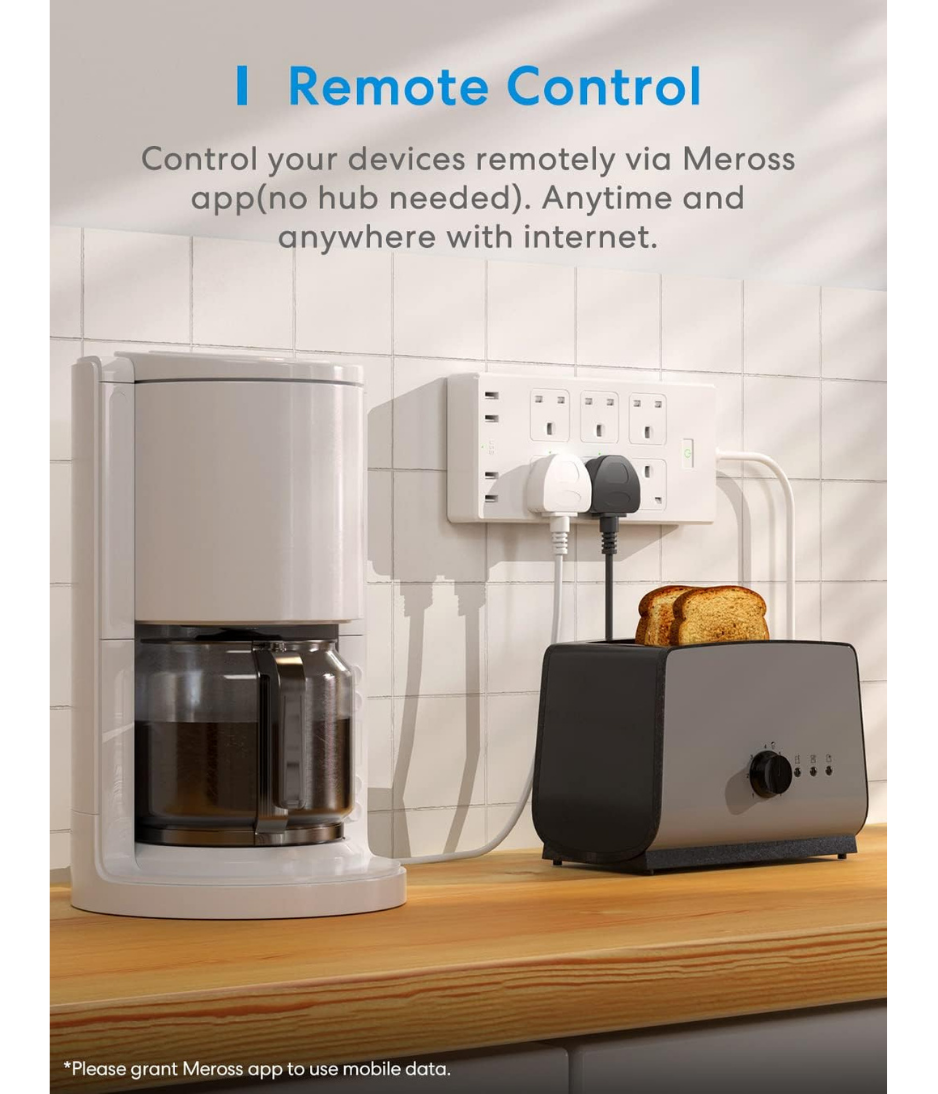 meross WIFI Power Extension, 6 AC Outlets 4 USB Ports Extension Lead, Compatible with Apple Homekit SmartThings Alexa Google Home, Voice/Remote Control Surge Protector with USB, 2.4GHz, 6ft Cord Long
