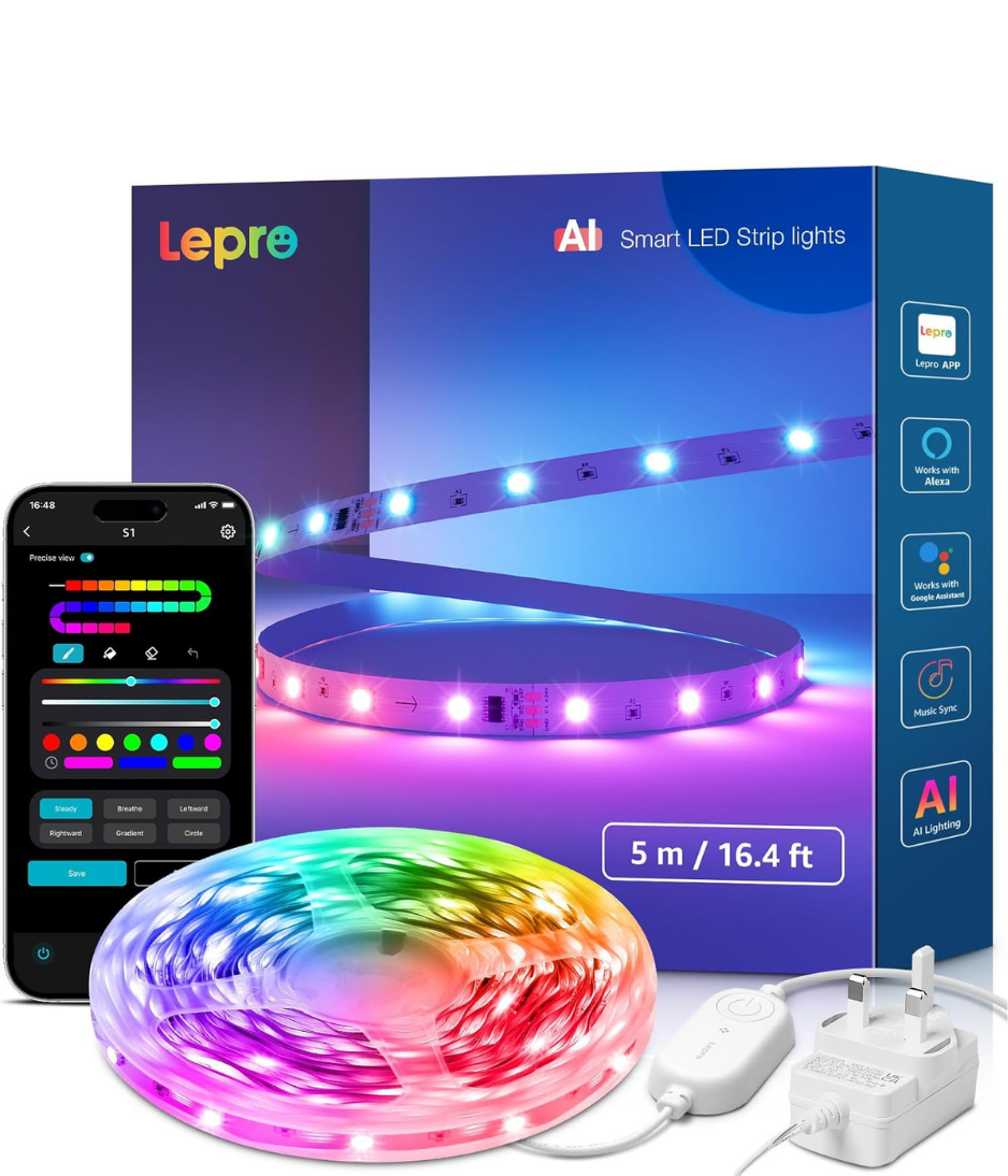 Smart Rainbow LED Strip Light 5M-20M, 30 LEDs/M, Music Sync, Works with Alexa & Google Home, WiFi Bluetooth App Voice Control, AI Lighting Design Assistant, MagicColor LED Lights for Bedroom