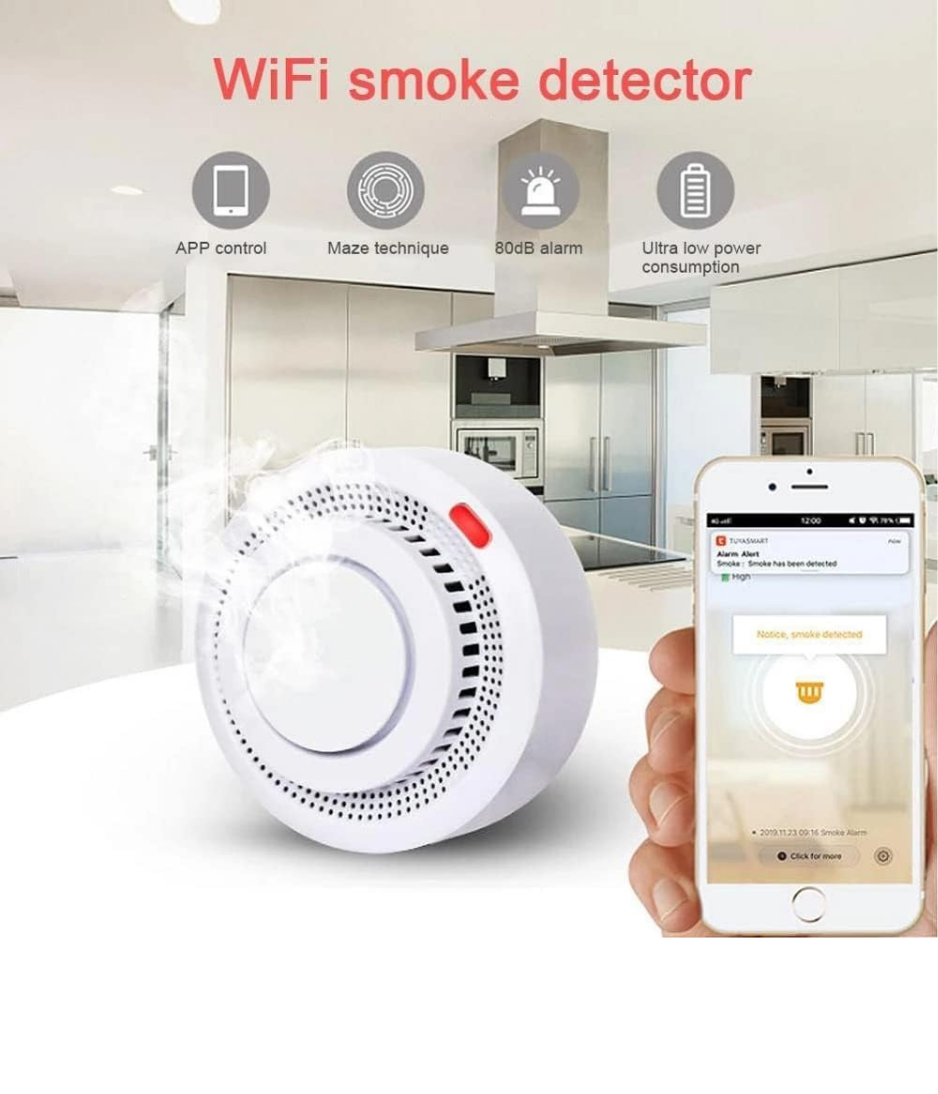 UanTii Tuya WiFi Smoke Detector Fire Protection Alarm Smoke Sensor Wireless Smoke Alarm 80dB Home Security Detector System Works with Smart Life APP