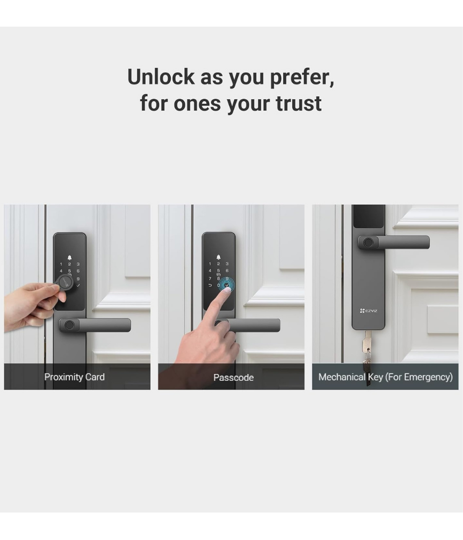 EZVIZ Smart Lock DL05, 7-in-1 Keyless Entry Door Lock, with Fingerprint Access, Multiple Unlock Options, Instant Alerts, Weather-Resistant, Child Safety Privacy Control