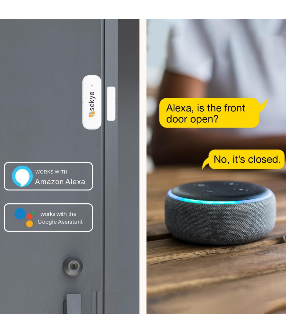 sekyo Smart WiFi Door Sensor Home| No Hub Required| App Alert, Works with Tuya Smart Life Devices, Compatible with Alexa, Google Home, Siri| Smart WiFi Door Sensor for Home/Office (Phone Alert)