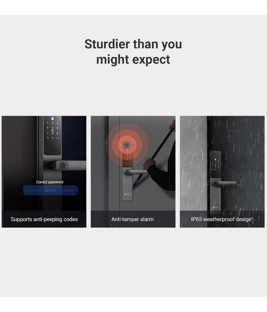 EZVIZ Smart Lock DL05, 7-in-1 Keyless Entry Door Lock, with Fingerprint Access, Multiple Unlock Options, Instant Alerts, Weather-Resistant, Child Safety Privacy Control