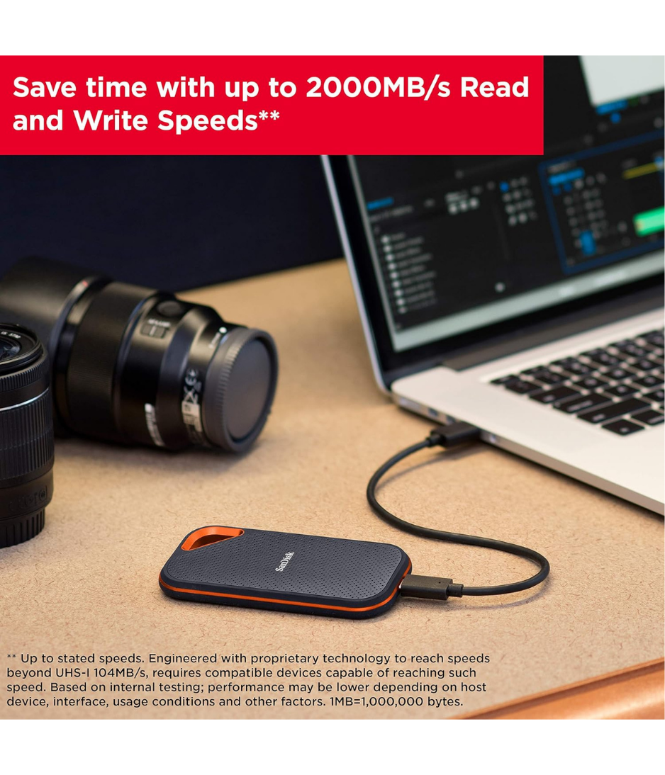 SanDisk Extreme Pro 1-4TB Portable NVMe SSD, USB C, up to 2000MB/s, Ruggedised and Water Resistant SDSSDE81 4T00 G25, Blue, Extreme Pro, SDSSDE81 4T00 G25, 4 TB