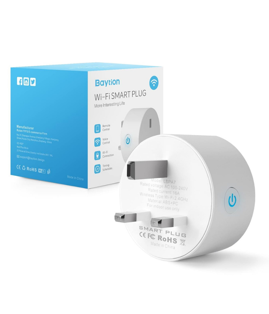 WiFi Smart Plug, Baytion 16A Energy Monitoring WLAN Smart Plug Socket Work with Alexa,Echo, Mini Smart Outlet Remote and Voice Control No Hub Required (White Package)