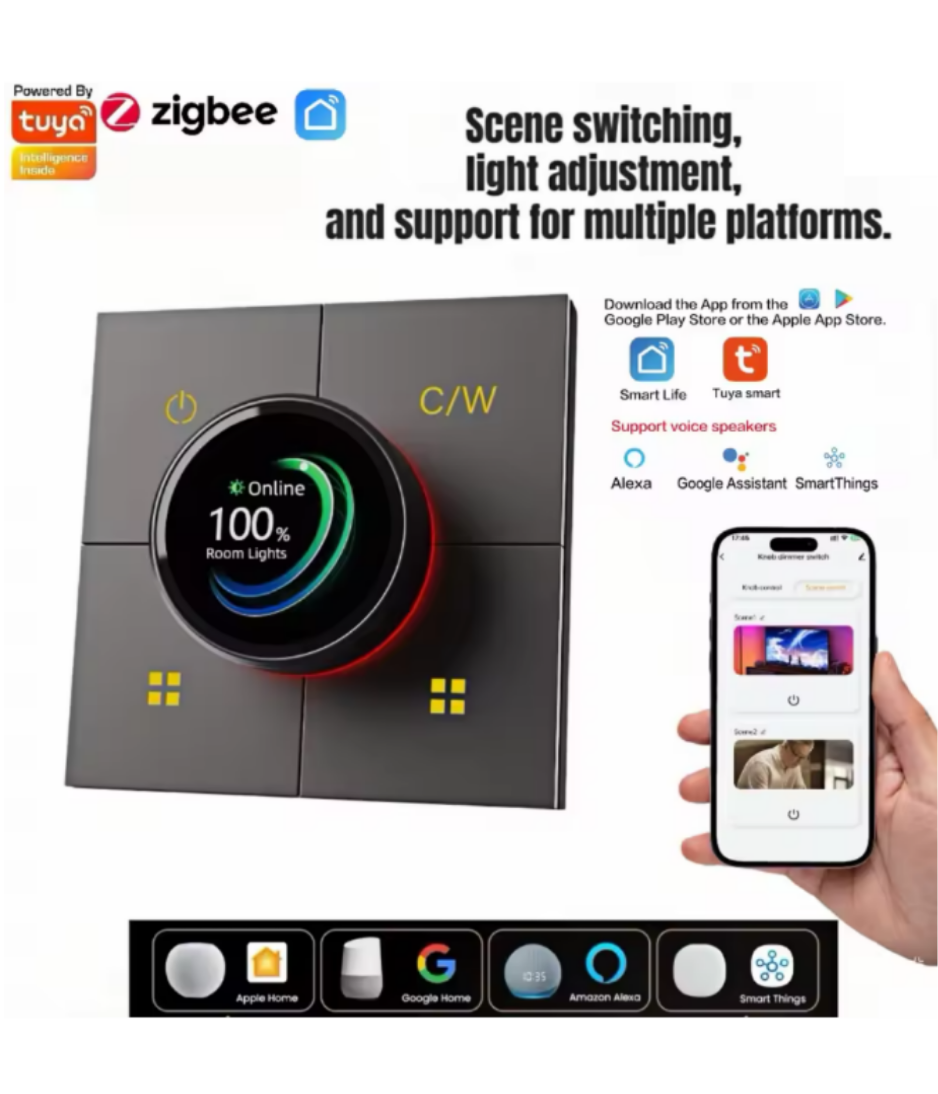 Smart Switch with wheel  X3 Tuya Smart Knob Dimming Switch, Zigbee Dual Relay Version | Timer Switch | Knob Light Dimming | Mobile Phone Control